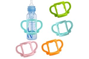 Morofme Babyflaschengriffe 4 Stück, Gute Griffigkeit Silikon Babyflaschen Griffe für Avent Natural Serie und Außendurchmesser über 6cm Weithals Babyflaschen (Orange+Rosa+Blau+Grün)
