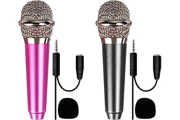 2 Mini Microphones, Petits Microphones chantants pour téléphones Portables, Petits Microphones karaoké, Microphones filaires Portables, Microphones pour téléphones Portables et Ordinateurs Portables