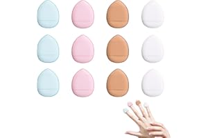 Sibba 12 Pezzi Spugne Soffio di Polvere con Supporto per Dita Cinghia Mini Frullatore di Bellezza Viso Occhi Pastiglie Trucco per Fondotinta Liquido Cosmetico Wet Dry Strumento