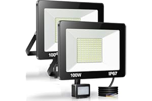 YIQIBRO 100W Projecteur LED Exterieur Detecteur de Mouvement 2 Pièce, IP67 Étanche Spot LED Avec Détecteur, 10000LM 7000K Blanc Froid Eclairage Exterieur, Lampe Exterieur pour Jardin Terrasse Entrée