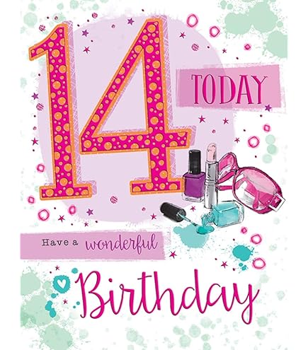 Carte D'anniversaire 14 Ans Pour Fille - Ballons à Paillettes Roses Et