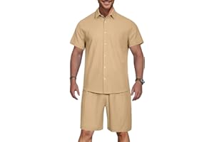 HOTIAN Herren 2 Stück Shirt Set Kurzarm Trainingsanzug Herren Freizeitanzug Sport Set Outfits Kurzarm Button Down Shirts Sommer Short Set