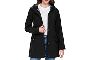 CMTOP Veste Imperméable Femme Chaude Léger Manteau de Pluie Mi-long Coupe-vent Parka Trench Coat Décontractée d'Extérieur Printemps Automne Blousons pour Camping Randonnée