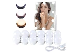 PCKOBEVER Mirror Lights, Hollywood Makeup Mirror Light with USB Power Cord, 3-Color Dressing Table Lights, Bath Mirror Lamps 10 Level Adjustable (Type C-12 Bulbs)
