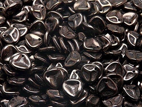 50 Pieces Rose Petal Beads - Czech Pressed Glass Beads in The Form of Rose Petals, 7x8 mm,  Jet Vega Luster