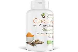 PLANÈTE AU NATUREL Cúrcuma + Pimienta Negra Orgánica - 300 mg - Curcumina - 200 cápsulas vegetales
