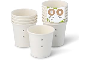 BIOZOYG Bio, papierowe kubki do kawy, jednorazowe naczynia, kubki papierowe, kompostowalne i biodegradowalne, białe, niezadrukowane, przyjazne dla środowiska kubki do kawy, 50 sztuk, 50 ml