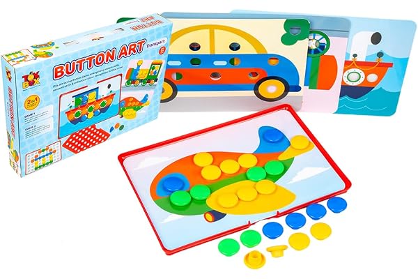 Toysbox Button Art Transport, 2-in-1 Educational Learning Game Set with Color Matching and Pattern Creation Activities for Kids Ages 3+ Years