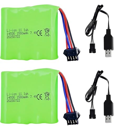 Batterie 7.4V 1000mAh SM-4P Pour Voiture RC – Compatible DE36W DE65 NO.1809 – Chargeur USB Inclus