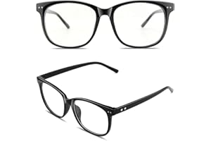 GQUEEN Hornbrille Brille Ohne Stärke Fake Brille Nerdbrille Damen Herren Großer Rahmen UV400,PE1