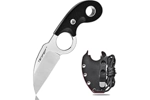 TONIFE Półksiężyc Nóż na szyję Nóż outdoorowy Stałe ostrze ze stali 8Cr14MoV z pochwą, smyczą i klipsem Nóż Full Tang Nóż survivalowy (Czarny+Satyna)