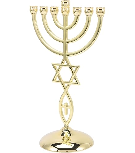 Jerusalem Menora Aus Emaille - 7 Zweige Mit Symbolen Der 12 Stämme, 27,4 Cm Hoch, Cremefarben