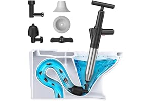 Hohong Toilet Plunger, Air Plunger, High Pressure Plunger Kit Powerful Drain Blaster Bathroom with 4 Replaceable Heads for Sink Toilet Floor Drain and Pipe Clog - Black