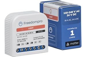 Freedompro MINI Interrupteur Relais WiFi pour Lumières Intelligentes, Contrôle 1 Lumière, Compatible avec HomeKit, Matter, Google Home, Alexa, Compteur d'électricité, 110-240V, 16A, Compact