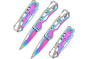 WWZJ 2 Pack Pocket Knife (Multicolored Titanium) with Key Ring Easy to Everyday Carry, Folding Knife Self-Defense
