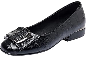 Jamron Femmes Mode Bout Carré Escarpins en Cuir avec Boucle Talon Bas Épais Ballerines