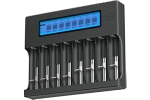 CITYORK 8 Slots Chargeur de Batterie 18650, Charge Rapide pour Batterie 3,7V 18650, 20700, 26650,13450, 14500, 14650, 16340(RCR123),17500，CR123A, 1,2V Ni-MH Pile AA AAA