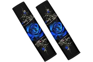 Coloranimal 2 Stück Set blaue Rose Blume Druck Auto Sicherheitsgurt Pad Schultergurte Gürtel Kissenbezüge für Schultasche Rucksack Erwachsene Kinder Frauen
