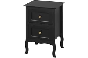 ‎WOLTU WOLTU Stolik nocny, sofa, komoda nocna, szafka nocna z 2 szufladami, do sypialni, salonu, styl barokowy, 40 x 60 x 30 cm, MDF, czarny TS119sz