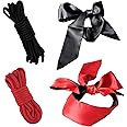 4 set Soft Cotton Rope Binding Ropes 5m Length 8mm Thick Multipurpose Durable Long Rope 2pcs (BLACK/RED) +2 pcs Silk Satin Blindfold Eye mask for Sleeping Games