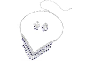 KONFEN Jewellery Sets for Women - Wedding Bridal Jewellery Sets, Rhinestone Bridal Jewellery Set Necklace and Earring for Bride, Bridesmaid Jewellery for Women Girls, White/Colorful Peacock/Green