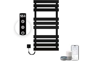 OIHPAW OhiPaw Scaldasalviette Termoarredo,1100 * 550mm WiFi Scaldasalviette Elettrico Compatibile con Alexa Google Home,446W Nero Sinistra Scaldasalviette riscaldatore,Funzione Timer,Termostato Intelligente