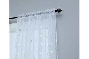 AMANIA TRADING LTD Star Voile Panel Metallic Silver Slot Top Pure Sheer White Voile Curtain Panel 72" (183cm) Drop