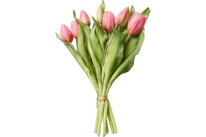 7 stjälkar naturtrogen konstgjord tulpanbukett för bröllopsdekorationer, feststyling, sovrum och kontorsdisplayer med enkelt