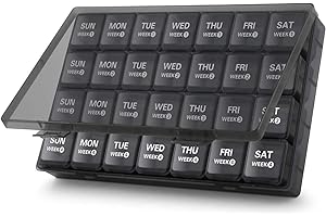 Annwer Large Monthly Pill Box Organiser, 28 Day Pill Organiser by Week, Month Tablet Box Organiser with Dust-Proof Case for Travel, 4 Week Dosette Box for Pills, Vitamin, Fish Oil and Supplement