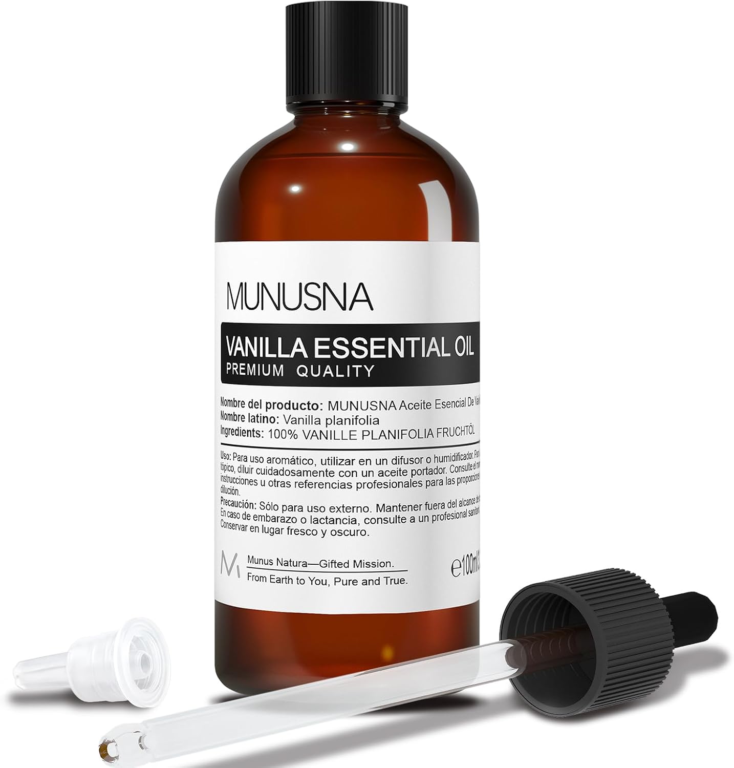 Aceite Esencial Vainilla 100ML, MUNUSNA Aceites Esenciales Naturales Puros para Humidificador Difusor, Aceite de Vainilla para Jabones de Bricolaje, Velas Aromas, Vanilla Oil