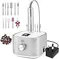 Kredioo Nail Drill 35,000RPM, Electric Nail File for Acrylic and Gel Nails, Professional Nail Drill Machine, Manicure Pedicure Kit with 11 Bits, LCD Display, Touch Button (Silver)