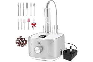 Kredioo Nail Drill 35,000RPM, Electric Nail File for Acrylic and Gel Nails, Professional Nail Drill Machine, Manicure Pedicure Kit with 11 Bits, LCD Display, Touch Button (Silver)