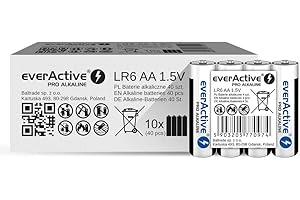 everActive AA Batterien 40er Pack, Pro Alkaline, Mignon LR6 R6 1.5V, höchster Leistung, 10 Jahre Haltbarkeit, 40 Stück