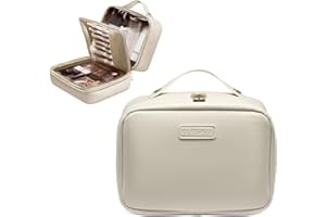 OutSpry Kulturtasche Groß, Reise Kosmetiktasche Make Up Tasche mit Pinselfach, Tragbare Wasserdicht PU Leder Kulturbeutel für Damen Mädchen, Weiß