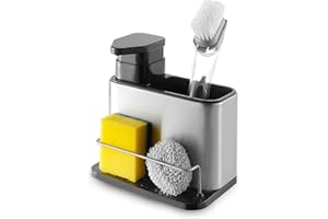 Innoteck Essentials Sink Caddy with Washing Liquid Holder - Kitchen Organiser For Cleaning Supplies - 340ml Kitchen Soap Dispenser - Non-Slip, Lightweight - Water Drainage System - for Sponge, Brush
