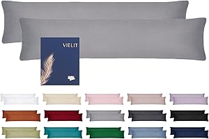 ‎VIELIT Vielit Seitenschläferkissen Bezug 40 x 145 2er Set Kissenbezug 40x145 Seitenschläfer Kopfkissenbezug Weich Kissenbezüge Kissenhülle Öko-Zertifikat Grau