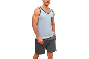 Uniexcosm Pijama Hombre Corto Verano Conjunto de Pijama Hombre Ropa de Dormir de Algodón Camisetas Tops de Sin Mangas y Pantalones Cortos Ropa de Dormir