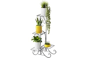 Yumyolk Soporte Plantas, Estanterias para Macetas 4 Ripiani, Soporte de Flores para Interior y Exterior, Balcón, Jardín Negro (A)