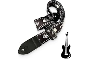 VJUYSW Gitarrengurt/Bass Gurt, Polyester Tragegurt für Akustik/ElektroGitarre oder Bass Inclusive Halter und Coolem Totenkopf-Design, 5cm Breit, Länge von 82 bis 130cm Verstellbar