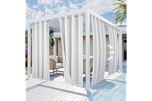 Mingfuxin Outdoor Curtains Waterproof, Windproof Garden Gazebo Patio Curtains with Grommet Top and Bottom, Embossed Pattern Thermal Insulated Blackout Privacy Outdoor Curtains for Porch Pergola