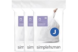 simplehuman CW0259 code J, sacs poubelle sur mesure, 3 x paquet de 20 (60 sacs), plastique blanc