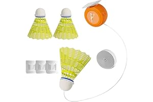 FDDU Badminton Rebound Trainer, Badminton Trainer Set, Badminton-Rückbretttraining, Enthält 3 Badmintonbälle, Teleskop-Hauptgerät Mit Ball Mit Schnur, 3 Rückstandsfreie Klebehaken, für Parks, Wohnzimmer