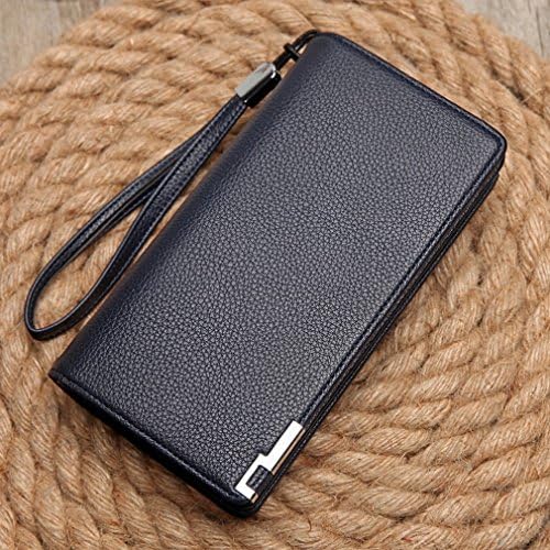 Q package Fashion Business Men Hand Bag High - Grade Zipper Hand Bag Lychee Pattern Wallet Multi - Card Phone Bag,Blue