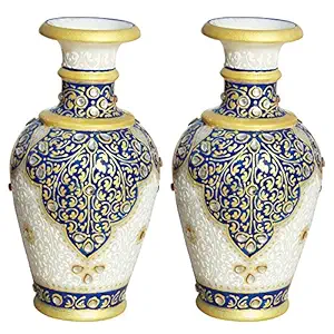 Handicrafts Paradise Kuppi Work Marble Flower Pot (7.65 cm x 7.65 cm x 15.3 cm, Set of 2)