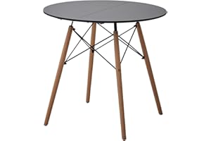 HJhomeheart Tavolo da Pranzo Rotondo Moderno con Piano Nero, Robusta Struttura in Metallo e Gambe in Legno di Faggio per la Sala da Pranzo dell'Ufficio, 80 x 80 x 75 cm