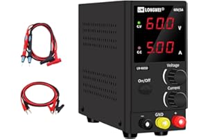 LONGWEI LOGNWEI ® DC Power Supply Variable 60V 5A Bench Power Supply 4-Digital LED Display， Variable Power Supply for DIY, Electroplating kit， Lab Power Supply with 2 Sets bench power supply leads