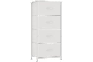 CAIYUN Cassettiera in tessuto, armadietto con 4 cassetti, Cassettiera per Corridoio in Tessuto, con vano contenitore in tessuto per soggiorno, camera da letto, cameretta dei bambini, bianco