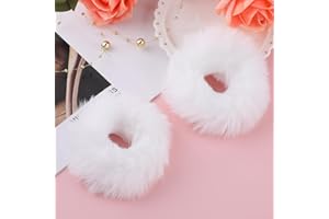 Lusofie 2Pcs Pom Pom Hair Scrunchies Hair Bobbles, Fuzzy Hairs Ties Shaggy Artificial Rabbit Fur Ponytail Holders Bands for Girl Women(White)