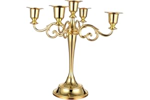 COPTINER Vintage Candelabri Portacandele in metallo a 5 bracci per candele coniche, decorativi per matrimoni, candele a lume di candela, cene e tavoli decorazione per la casa (oro)