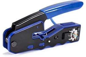QSFPTEK RJ45 Outil De Sertissage, Tout-en-Un Ethernet/CâBle RJ45 Crimper Sertisseur Traversant Cutter pour Cat5/Cat5e/Cat6 Connecteur Modulaire avec Pince à Queue d'aronde, Bleu Crimp Tool